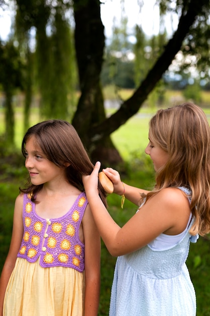 Free photo kids in rural retreats having fun