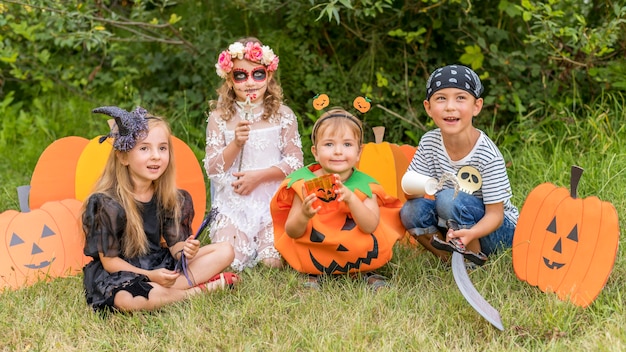 Kids with costumes for halloween