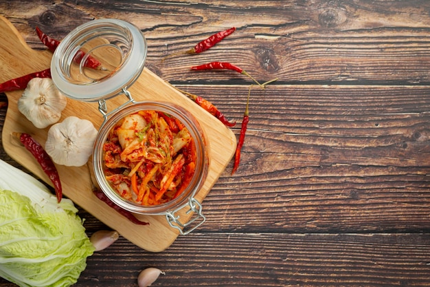 kimchi ready to eat in glass jar