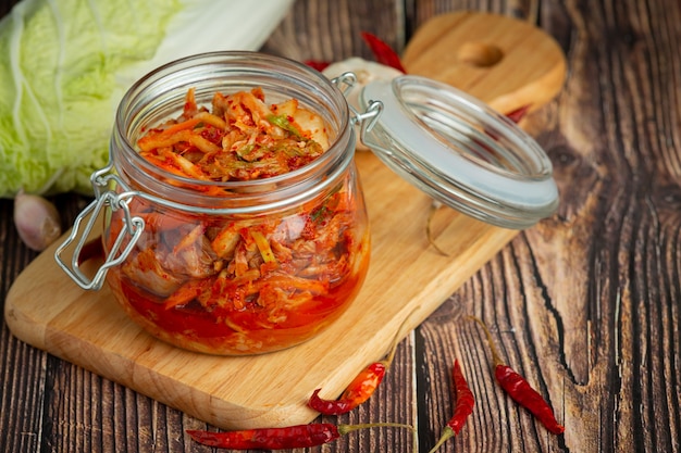 Free photo kimchi ready to eat in glass jar