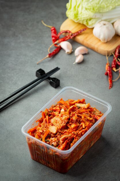 kimchi ready to eat in plastic box