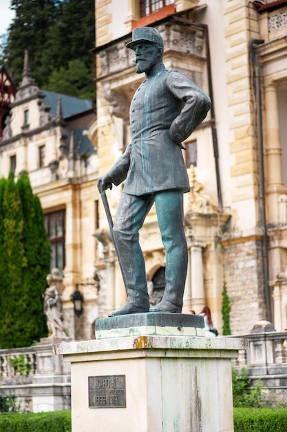 Free photo king carol statue at the peles castle in romania