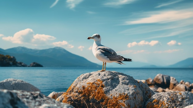 Un pescatore su una pietra vicino al mare