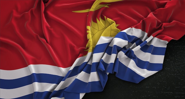 Kiribati Flag Wrinkled On Dark Background 3D Render