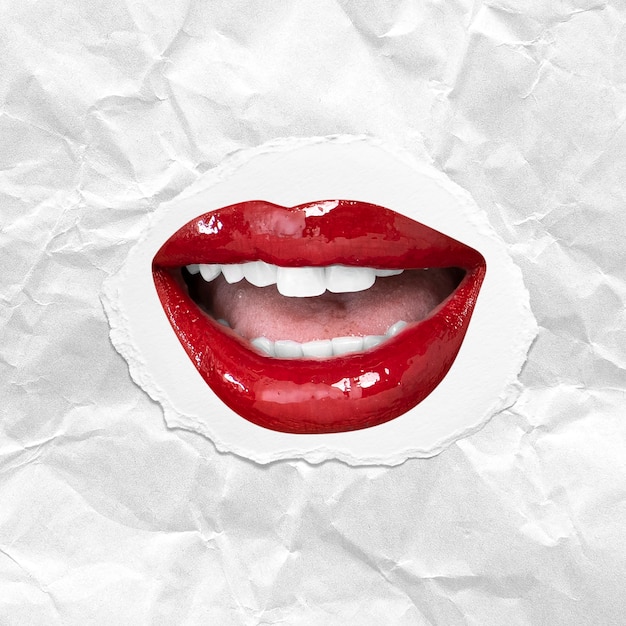 Kissable 붉은 입술 비웃는 태도 표현 디자인 요소