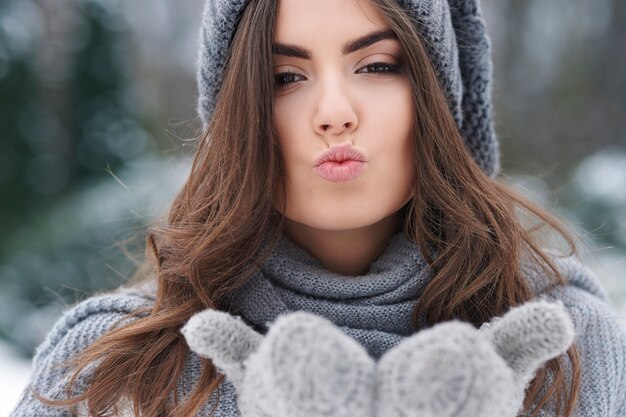Kisses in winter frozen day
