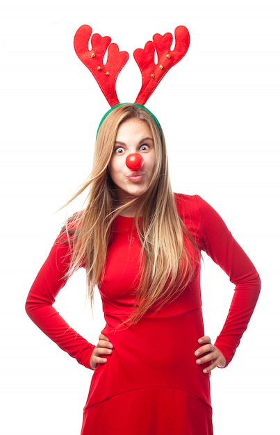 Free photo kissing woman with reindeer ears