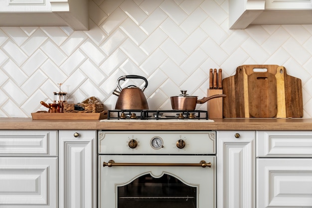 Kitchen Interior With Golden Detailed Furniture