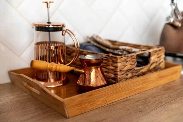 Kitchen items arrangement on table