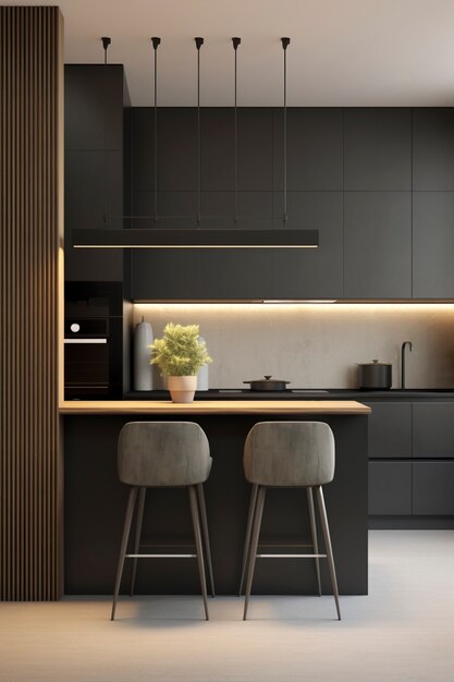小さなスペースとモダンなデザインのキッチン