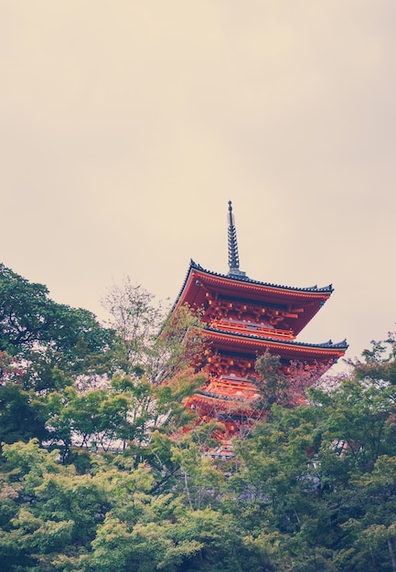 Kiyomizu or Kiyomizu-dera temple in autum season at Kyoto Japan - Vintage tone.
