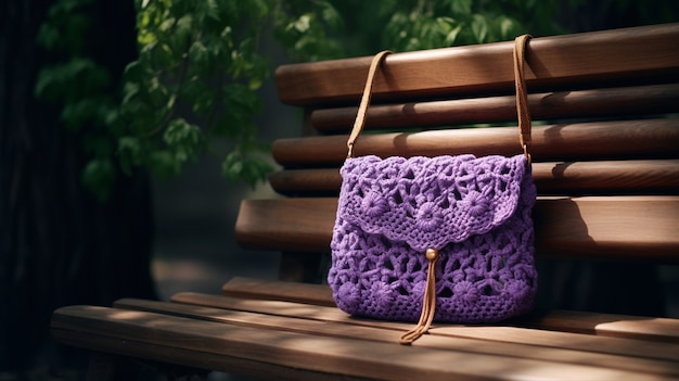 Knitted bag outdoors still life