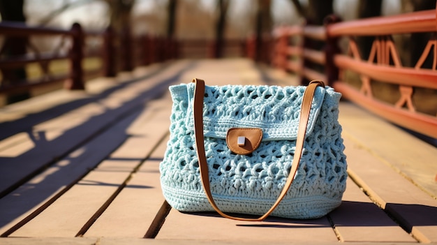 Free photo knitted bag still life outdoors