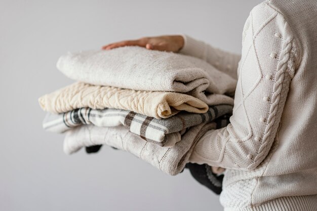 Knitted blankets close up