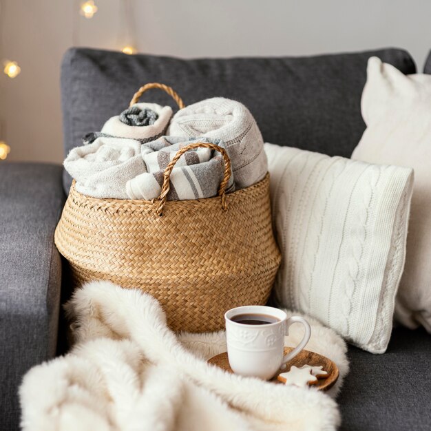 Knitted blankets close up