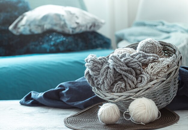 Knitting threads on the table