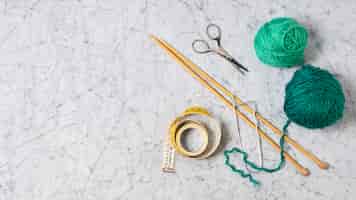 Free photo knitting tool collection on table