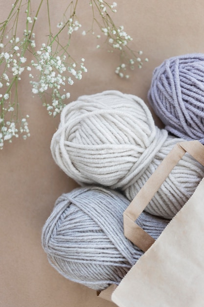 Knitting wool thread close up