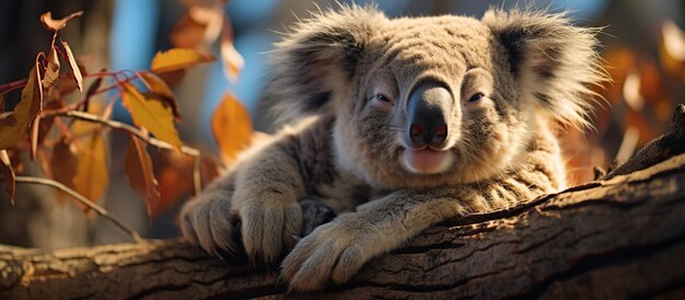 Koala bear sleeping on a branch in the forest Australian native animal