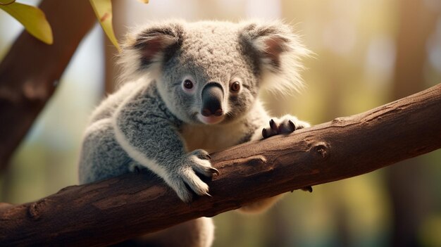 A koala bear on a tree branch