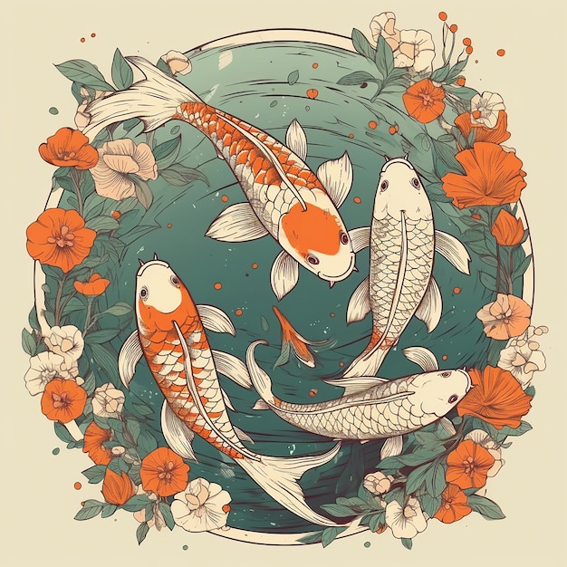 Free photo koi fish swimming in a serene pond is a beautiful generative ai