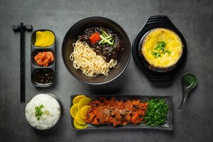 Korean food;jeyuk bokkeum or fried pork in korean style sauce