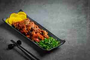 Free photo korean food;jeyuk bokkeum or fried pork in korean style sauce