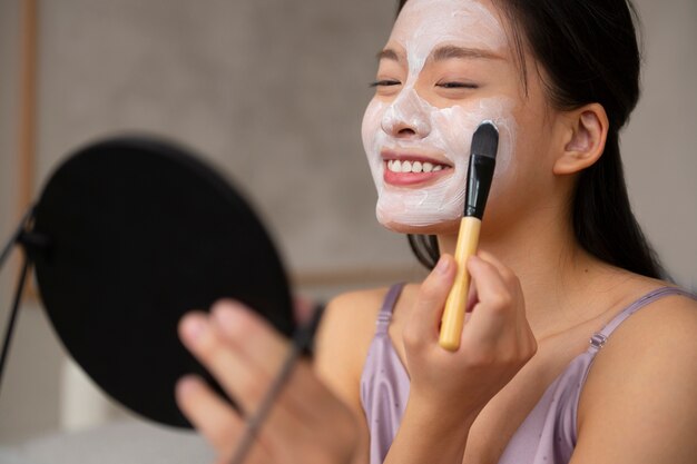 Korean woman doing skincare