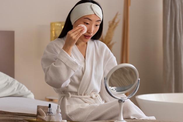 Korean woman doing skincare