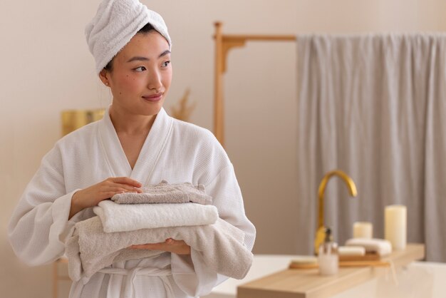 Korean woman doing skincare