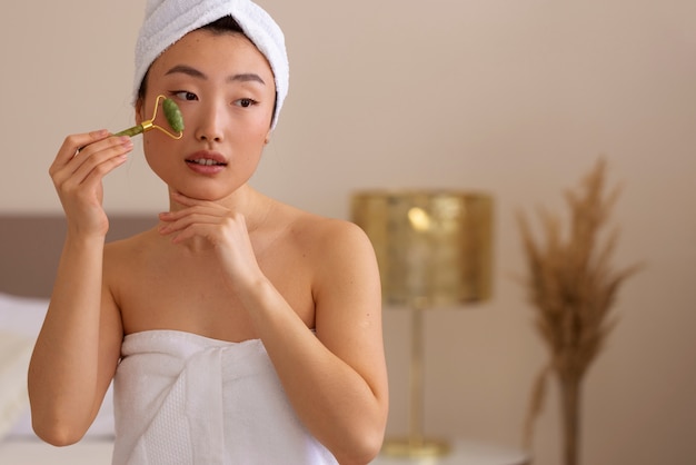 Korean woman doing skincare