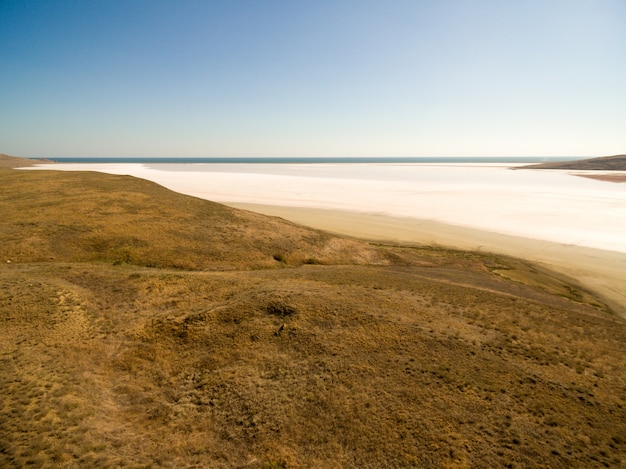 Koyashskoe pink salt lake in Crimea