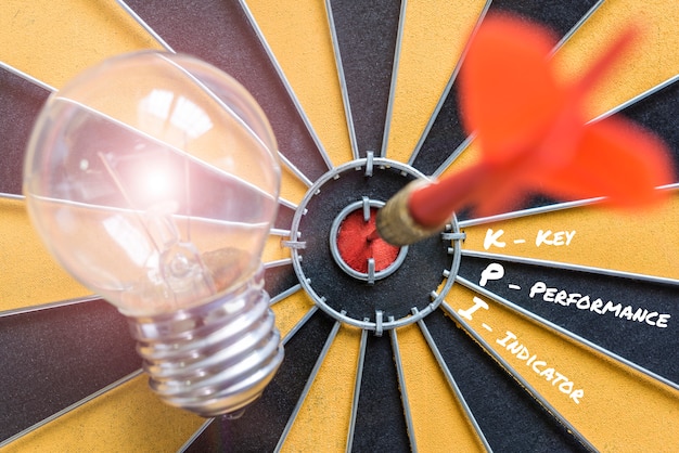 Kpi key performance indicator with idea lamp target