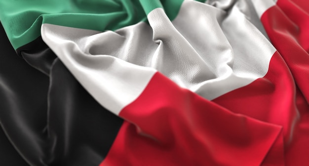 クウェートの旗が美しく揺れるマクロ接写