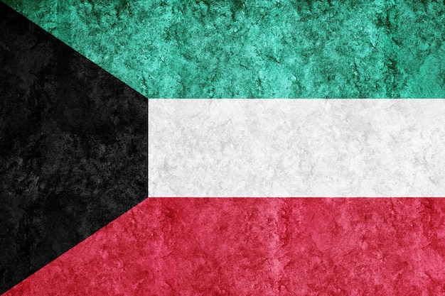Бесплатное фото Кувейт металлический флаг, текстурированный флаг, гранж-флаг