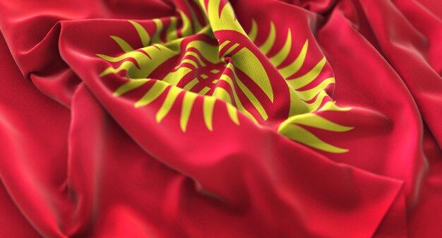 Kyrgyzstan Flag Ruffled Beautifully Waving Macro Close-Up Shot