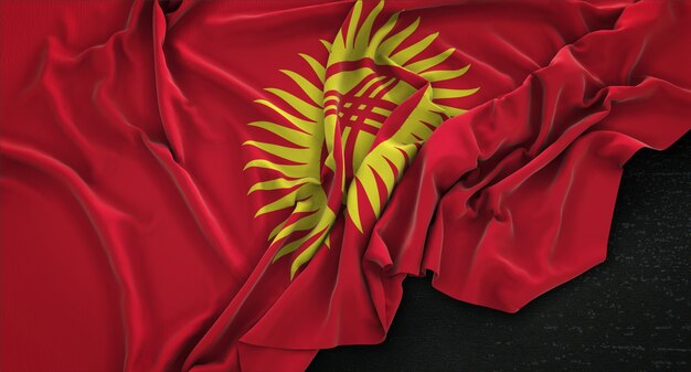 Киргизский флаг с морщинами на темном фоне 3D Render