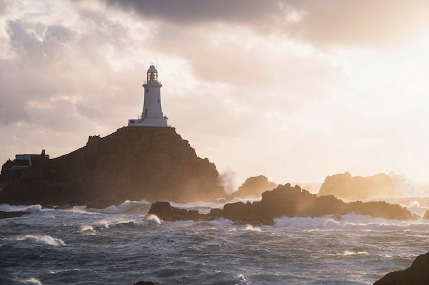 La corbiere lighthouse on isle of jersey, scotland