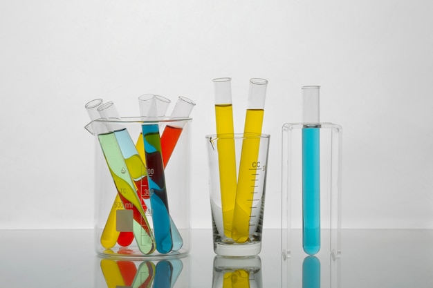Lab glassware with colored substance still life