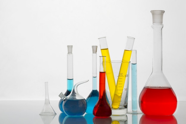 Lab glassware with colored substance