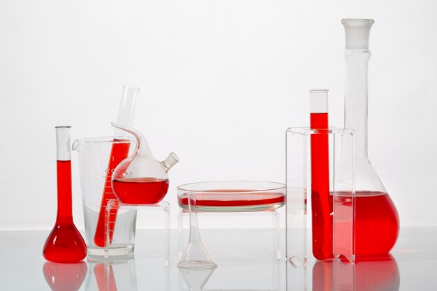 Lab glassware with red liquid still life
