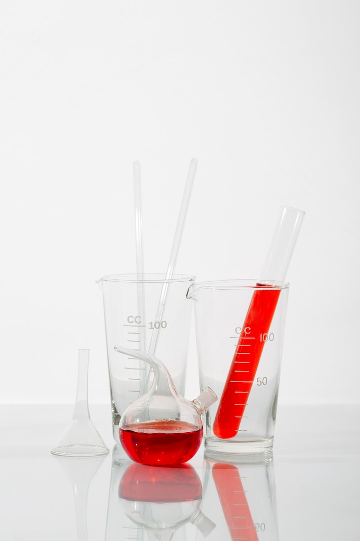 Free Photo lab glassware with red liquid