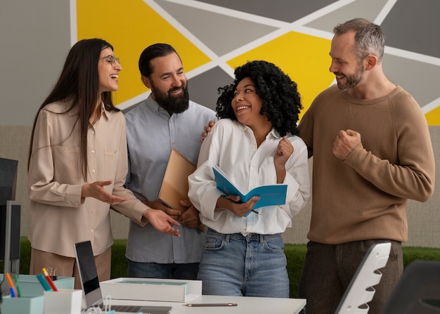 Labor union members working together