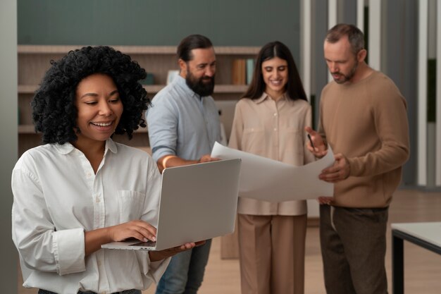 Labor union members working together