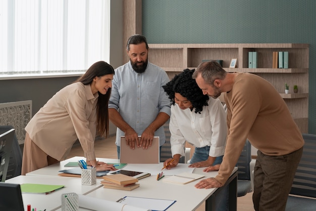 Labor union members working together