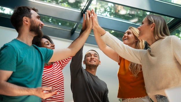 Labor union members working together