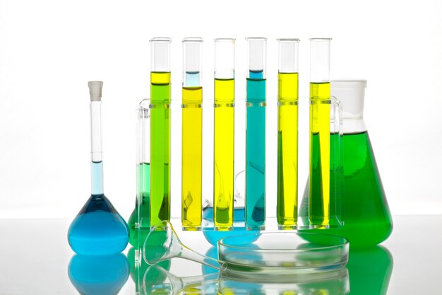 Laboratory glassware with colorful substance