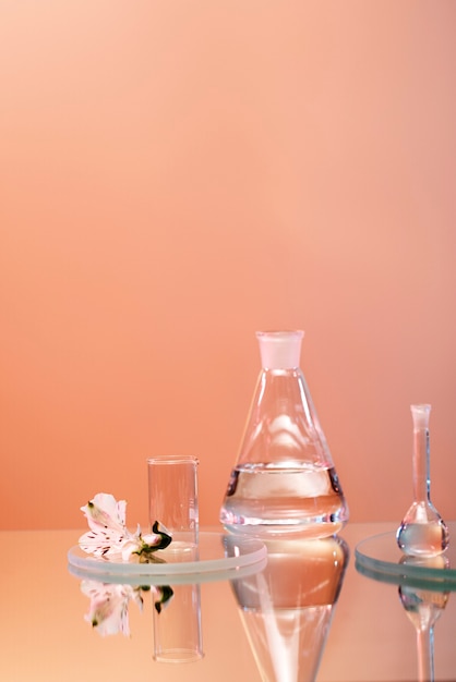 Laboratory glassware with transparent liquid assortment