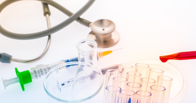 laboratory test tubes,medical glassware, Stethoscope,plastic syr