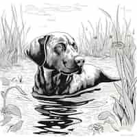 Free photo labrador retriever in the water black and white vector illustration